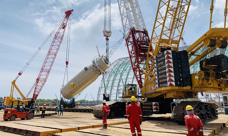 Heavy plant and crane operations on site